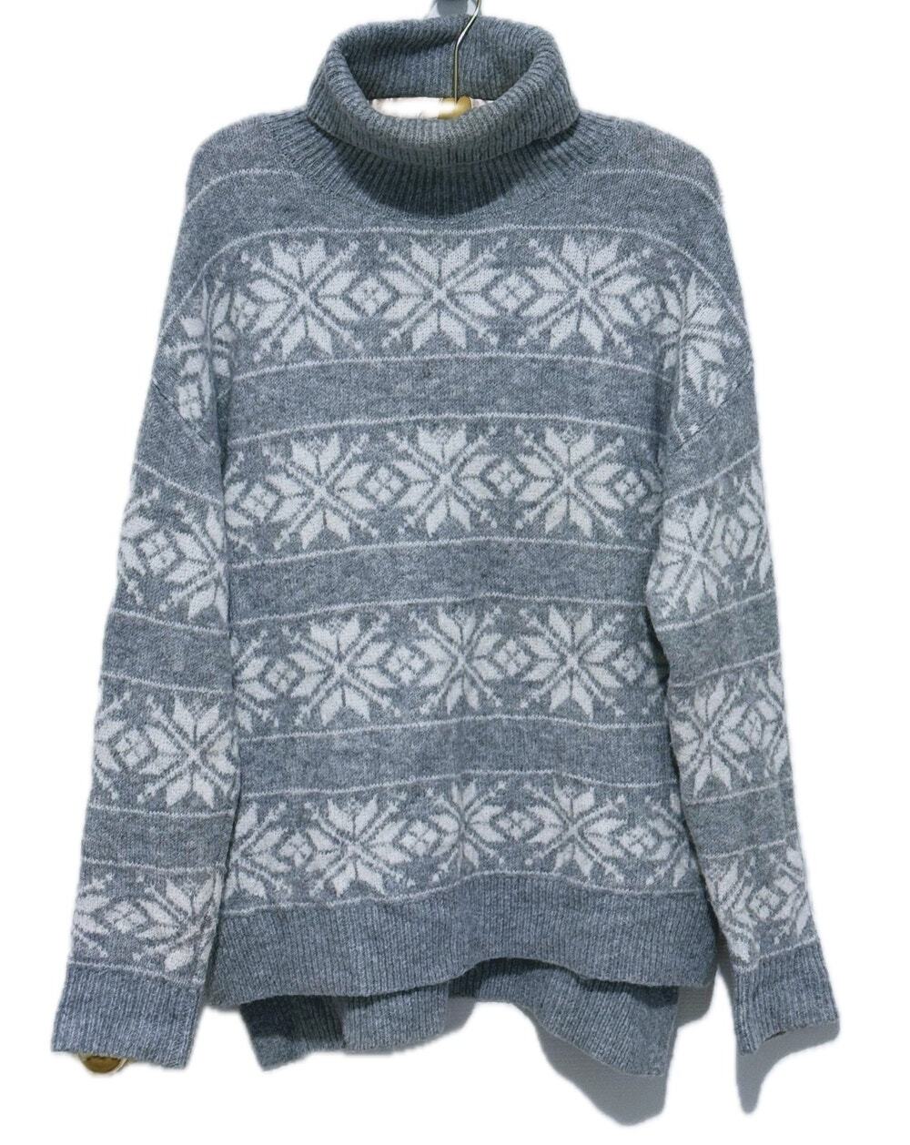 Cupcakes & Cashmere Snowflake Nordic Turtleneck Sweater L Gray Cozy Oversized